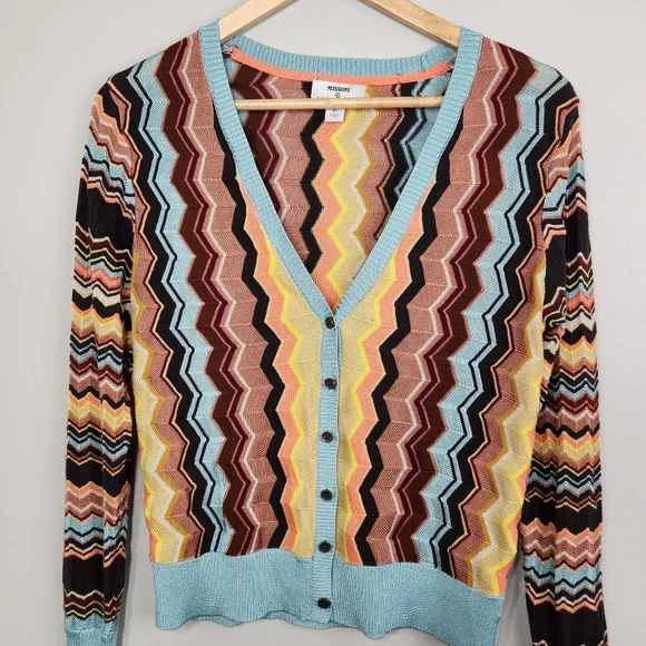 Missoni For Target Cardigan Zig Zag Size Med Teal Brown Soft fall autumn - Picture 5 of 12
